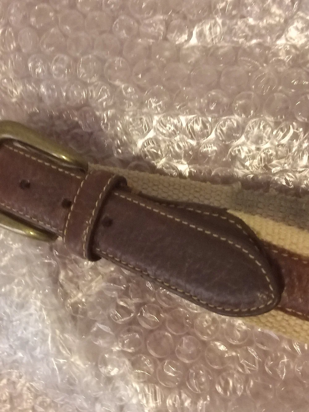 Columbia Beige Canvas Belt with Brown Leather Trim